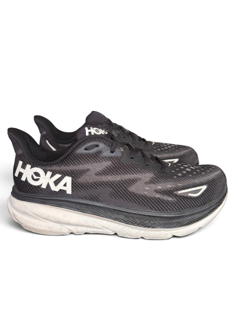 HOKA Clifton 9 Wide Men’s 13 2E Black White Running Shoes Sneakers